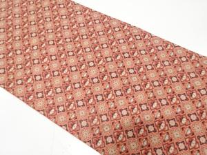 アンティーク　松皮菱に桐・菊模様織り出し名古屋帯（着用可）